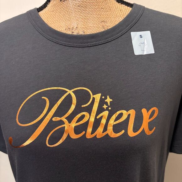 Old Navy Believe Christmas Metallic T-Shirt Short‎ Sleeve Gray Copper Size Small - Picture 2 of 6